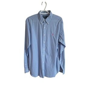 Ralph Lauren Mens Classic Fit Gingham Button Down Shirt Blue White Large